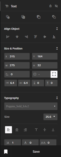 Text styling panel postion and alignment section